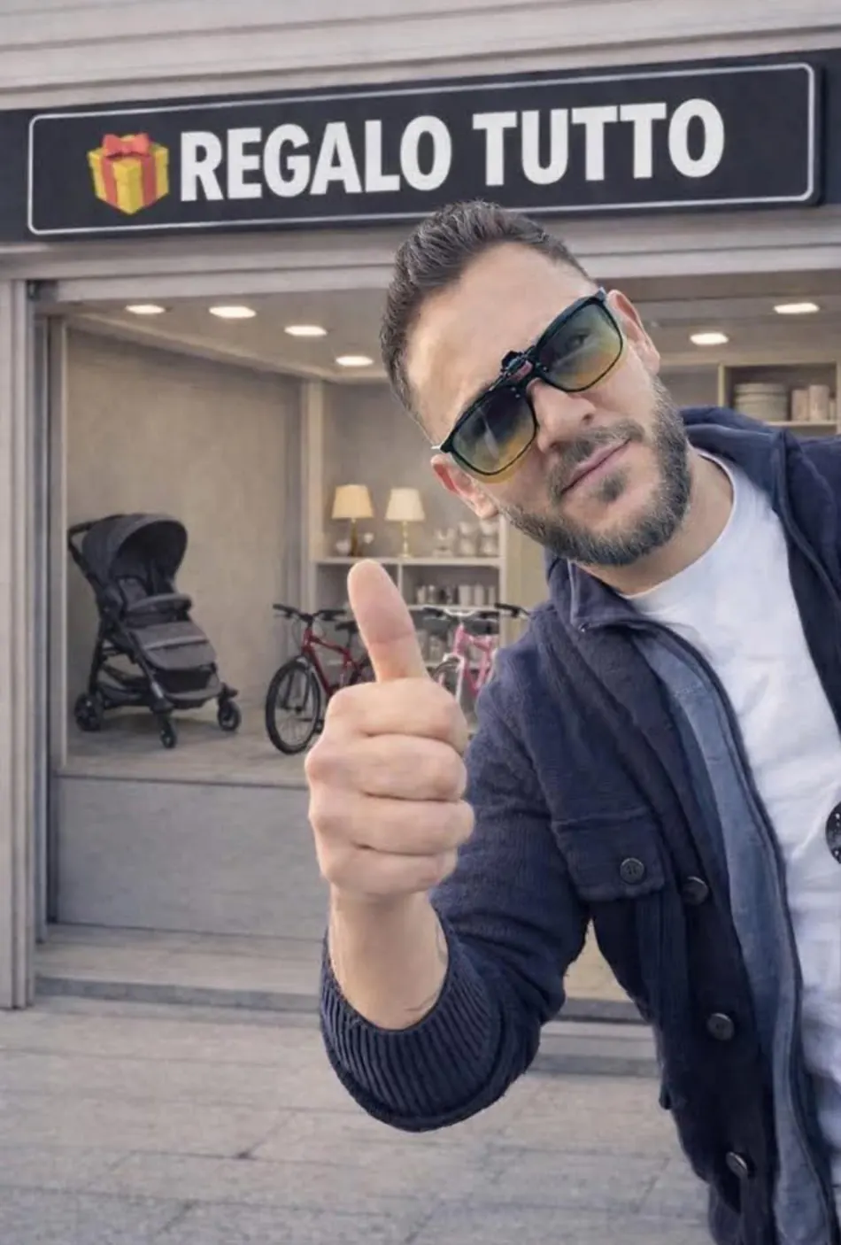 Nico davanti al negozio Regalo Tutto